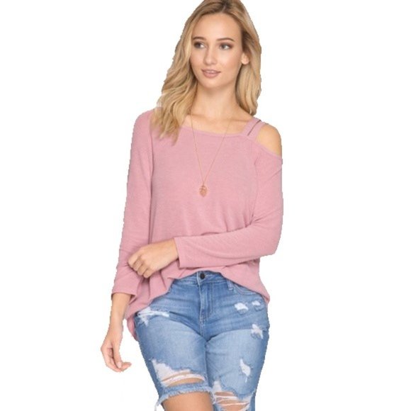 Double Strap Cold Shoulder Top Long Sleeve - Picture 5 of 11